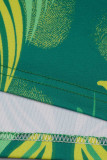 Vert clair décontracté imprimé patchwork boucle col rabattu manches longues deux pièces