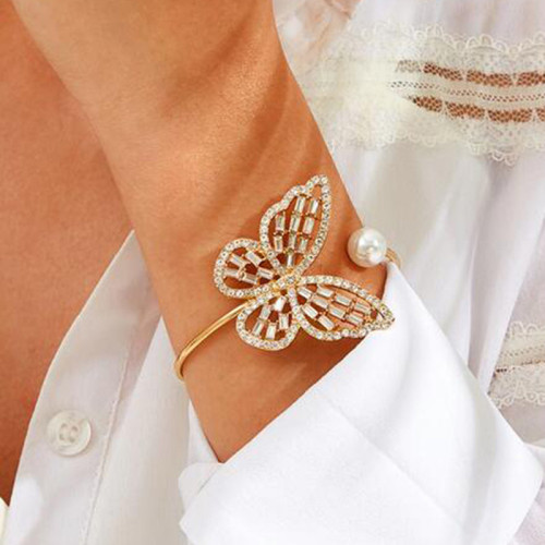Золотой модный браслет со стразами и бабочкой в ​​стиле пэчворк