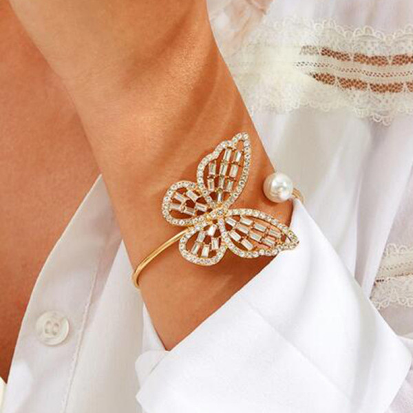 Gouden mode eenvoud vlinder patchwork strass armband