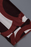 Robes de grande taille bordeaux décontracté imprimé patchwork col en V une étape jupe