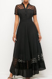 Negro elegante lunares patchwork hebilla o cuello una línea de vestidos