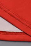 Rote, lässige, elegante, gestreifte Patchwork-Kleider mit O-Ausschnitt und A-Linie