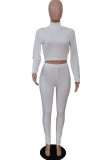 Белый - Повседневная спортивная одежда - Однотонная водолазка в стиле пэчворк - Длинный рукав - Два предмета