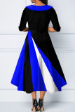 Синие повседневные однотонные пуговицы в стиле пэчворк с отложным воротником, платья трапециевидной формы