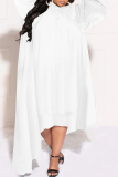 Witte casual effen patchwork halve coltrui onregelmatige jurk Grote maten jurken