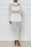 Blanc Sexy Solide Patchwork Transparent Demi-Col Roulé Une Étape Jupe Robes