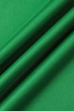 Robes jupe une étape vertes décontractées imprimées de rue en patchwork à col en V