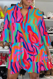 マルチカラー ファッション カジュアル プリント パッチワーク V ネック プリント ドレス