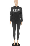 Black Casual Solid Embroidered Patchwork Hooded Collar Long Sleeve Two Pieces