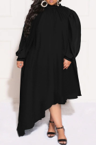Vestido irregular de cuello alto medio de patchwork sólido casual negro Vestidos de talla grande