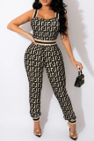 Black Sexy Print Patchwork Square Collar Skinny Jumpsuits