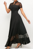 Negro elegante lunares patchwork hebilla o cuello una línea de vestidos