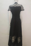Черные элегантные платья в стиле пэчворк в горошек с круглым вырезом и пряжкой