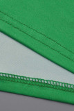 Green Casual Street Print Patchwork V Neck One Step Skirt Dresses