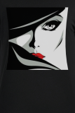 Schwarze Mode-Druck-Patchwork-T-Shirts mit O-Ausschnitt