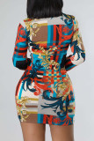 Многоцветный сексуальный принт в стиле пэчворк с отложным воротником и юбкой-карандаш, платья с отложным воротником