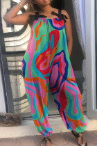 Многоцветные модные повседневные комбинезоны с принтом в стиле пэчворк и открытой спиной на тонких бретелях