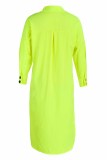 Флуоресцентный зеленый Мода для взрослых Ma'am Street Рубашка с длинными рукавами и отложным воротником Асимметричные платья до щиколотки в стиле пэчворк