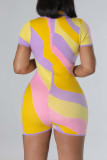 Pagliaccetti skinny con colletto rovesciato con stampa patchwork sexy a colori