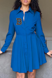 Синее платье-рубашка с отложным воротником и принтом в стиле пэчворк Платья Платья