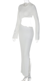 Белые сексуальные однотонные платья с юбкой-карандашом и круглым вырезом