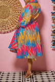 パープル ファッション プリント パッチワーク ターンダウン カラー シャツ ドレス ドレス