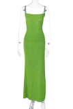Verde Sexy Sólido Dibujar Cadena Correa de espagueti Lápiz Vestidos de falda