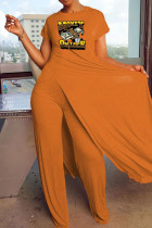 Due pezzi manica corta o collo con spacco patchwork stampa casual giallo terra
