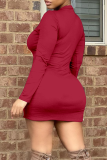 Red Sexy Patchwork Hot Drill Half A Turtleneck Pencil Skirt Dresses