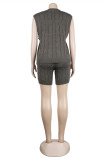 Dark Gray Fashion Casual Solid Patchwork V Neck Sleeveless Two Pieces