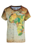 Camisetas con cuello en O de patchwork con estampado casual de moda multicolor