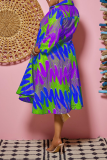パープル ファッション プリント パッチワーク ターンダウン カラー シャツ ドレス ドレス