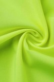 Fluoreszierendes Grün Mode für Erwachsene Ma'am Street Hemdärmel Lange Ärmel Umlegekragen Asymmetrische knöchellange Patchwork-feste Kleider