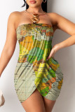 Многоцветное модное сексуальное лоскутное платье с открытой спиной и без бретелек без рукавов