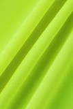 Verde fluorescente Moda adulto Ma'am Street maniche a camicia maniche lunghe colletto turndown asimmetrico alla caviglia patchwork abiti solidi