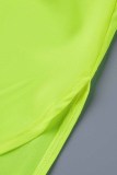 Verde fluorescente Moda adulto Ma'am Street Camisa mangas Mangas largas Cuello vuelto Asimétrico Hasta el tobillo Patchwork Vestidos sólidos