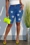 Mittelblaue, lässige Patchwork-Patchwork-Shorts mit hoher Taille