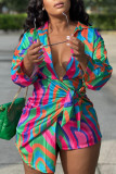 Многоцветный сексуальный принт бинты пэчворк V-образным вырезом платье-рубашка платья платья