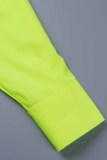 Verde fluorescente Moda adulto Ma'am Street maniche a camicia maniche lunghe colletto turndown asimmetrico alla caviglia patchwork abiti solidi