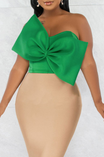 Green Sexy Solid Patchwork Strapless Tops