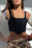 Mandarijnrood Sexy patchwork uitgehold vestkraag bovenkleding