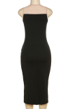 黒のセクシーなソリッドメッシュOネックペンシルスカートドレス