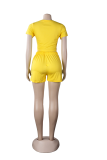 Yellow Fashion Solid Draw String O Neck Short Sleeve Two Pieces