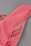 ピンクのセクシーな固体包帯くり抜かれたパッチワーク背中の開いたひも状のセルヴィッチVネックドレス