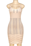 カーキ色のセクシーなソリッドホローアウトスパゲッティストラップペンシルスカートドレス