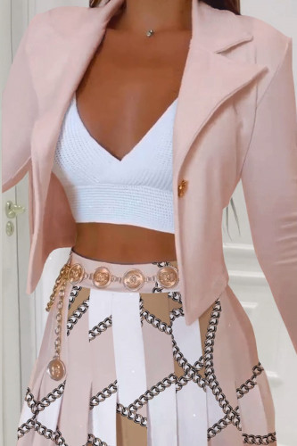 Pink Fashion Casual Print Patchwork Cardigan Turndown Collar Outerwear