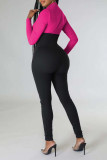 Aprikosenrosa, sexy, einfarbige, reguläre Jumpsuits mit Patchwork-Falten und Reißverschlusskragen