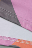 Deux pièces patchwork imprimé sexy gris à manches longues