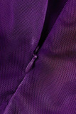Paarse sexy print patchwork vouw halter A-lijn jurken