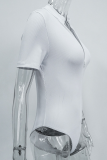 White Sexy Solid Patchwork V Neck Skinny Bodysuits